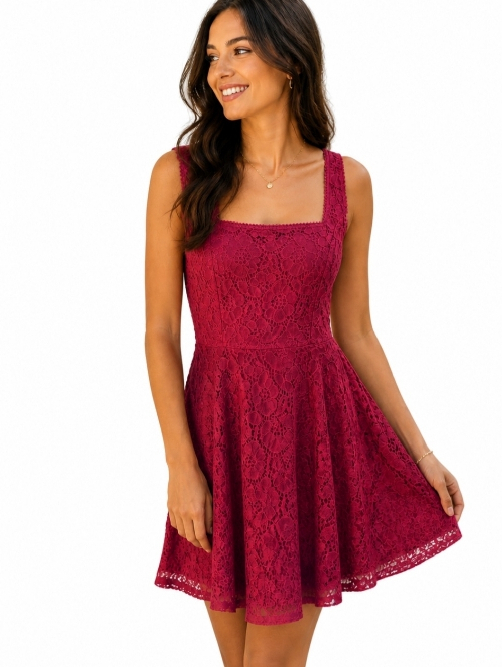 City Vibe Womens Burgundy Fit & Flare Sleeveless Dress Size 15 Lined Square Neck